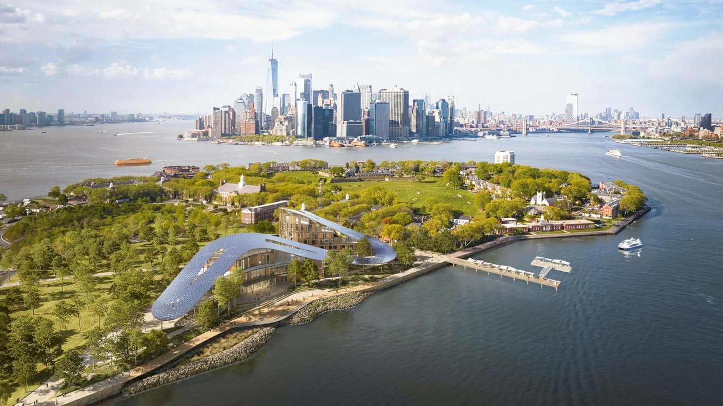 SOM and Stony Brook-led consortium reveal updated renderings for the Center of Climate Solutions on Governors Island 