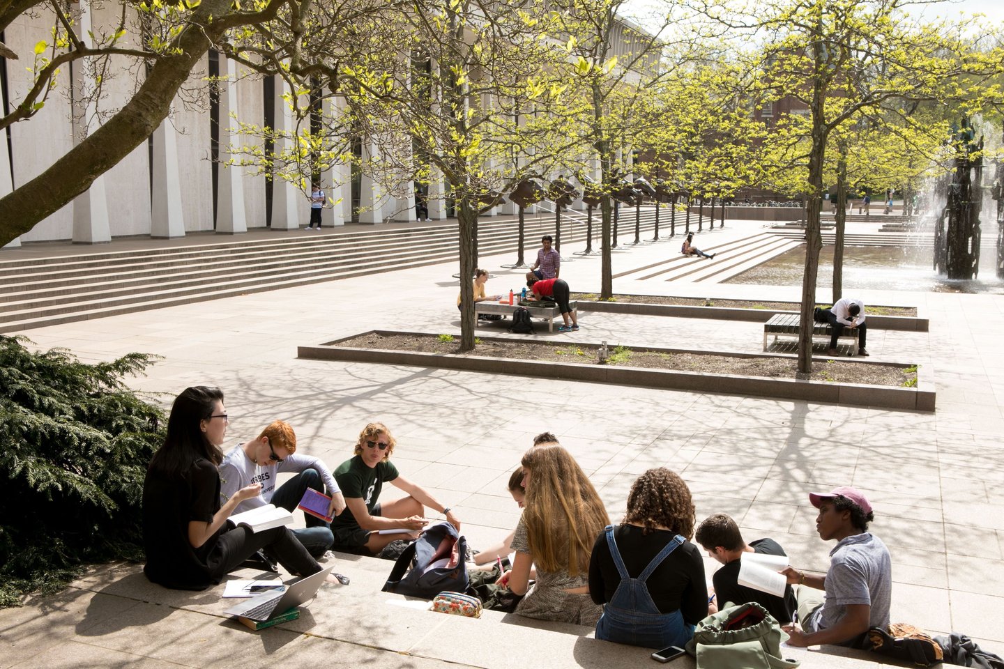 Students gathered at Scudder Plaza at Princeton University. Photo: Princeton University, Office of Communications.