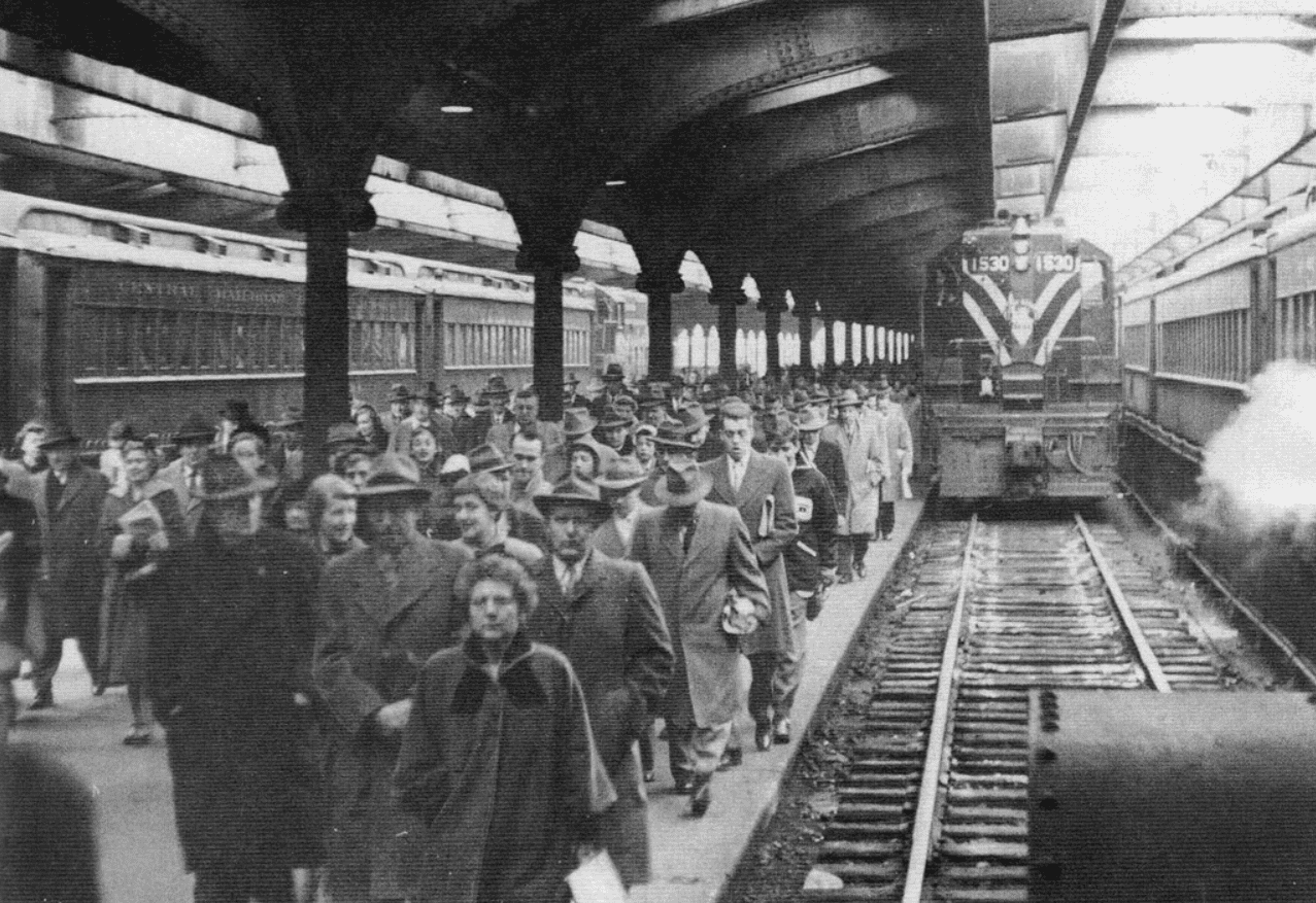 Rush hour at Central Railroad of New Jersey Terminal in 1953.