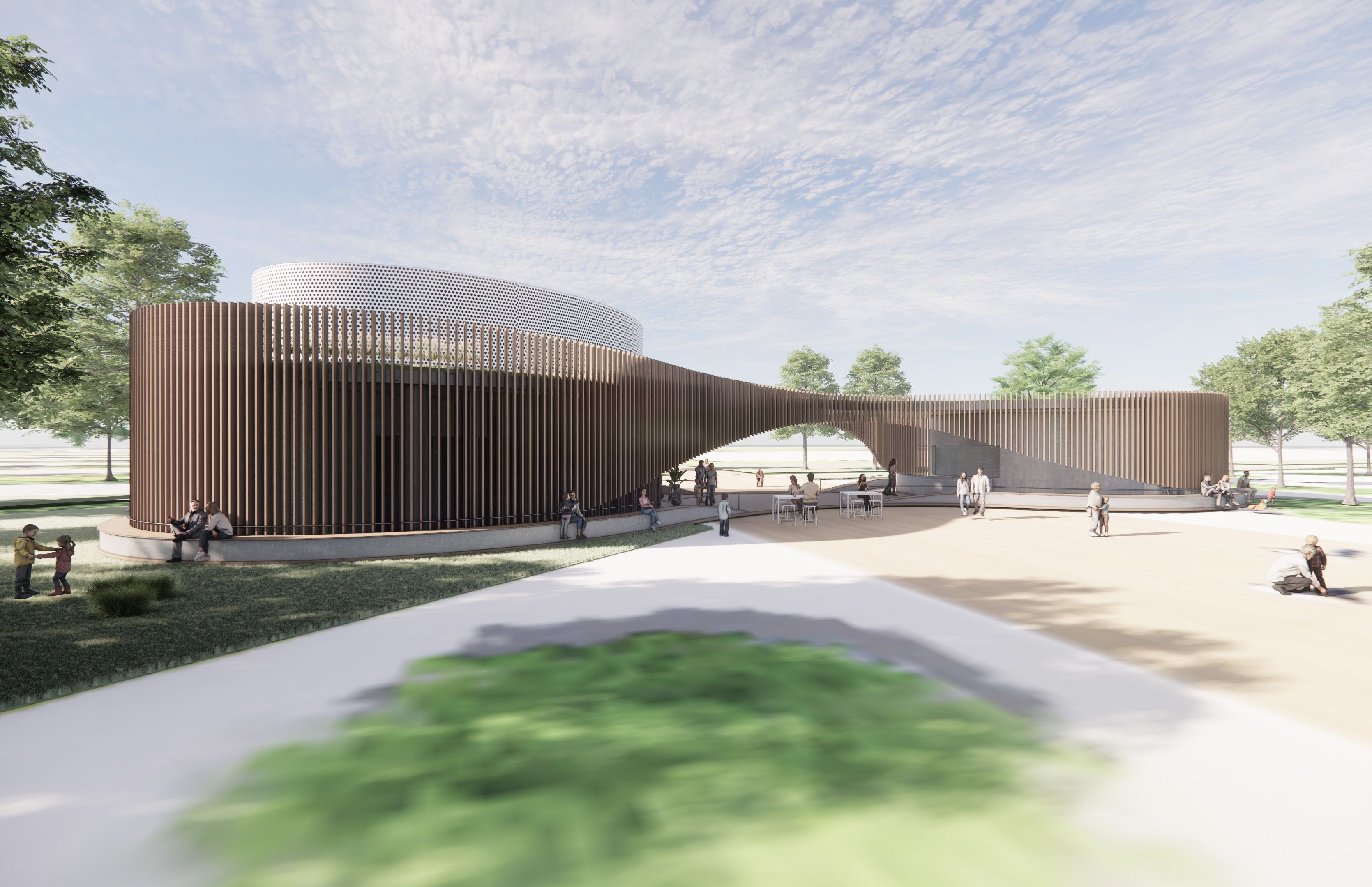 A perspective view of the proposed North Cove pavilion as a public threshold.